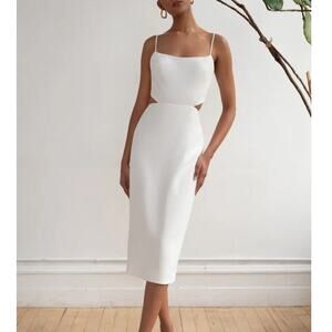 Jenny Yoo Collection The Leia White Open Back Formal Cocktail Sheath Midi Dress